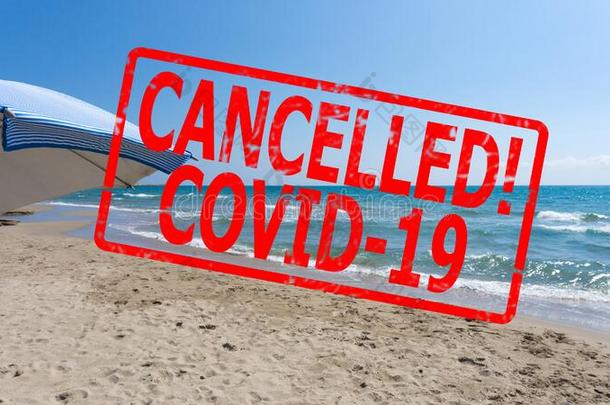 海滩假日被取消的,日冕形病毒观念
