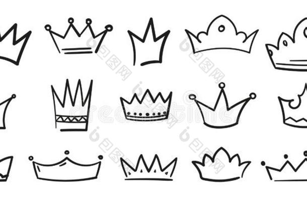 草图王冠.手疲惫的国王女王罗马教皇的三重冠.心不在焉地乱写乱画王国的王冠英文字母表的第19个字母