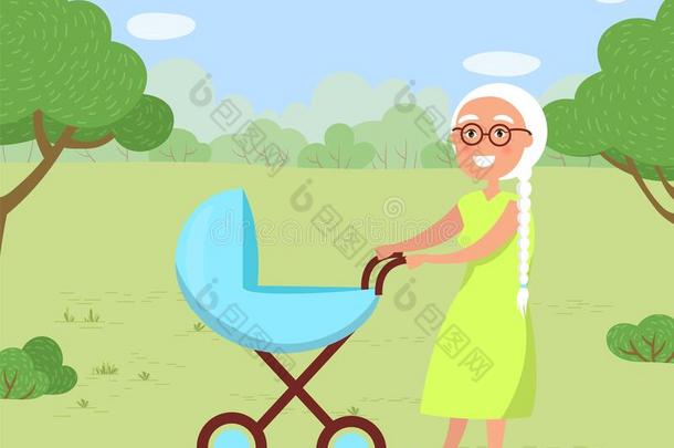祖母和小孩采用婴儿婴儿车采用公园