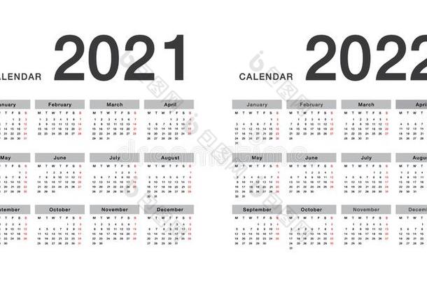年2021和年2022日历水平的矢量设计坦普拉