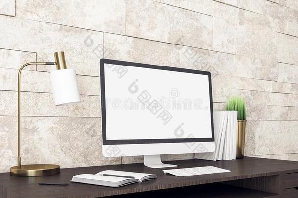 计算机向c向temporary设计师工作场所和白色的屏幕