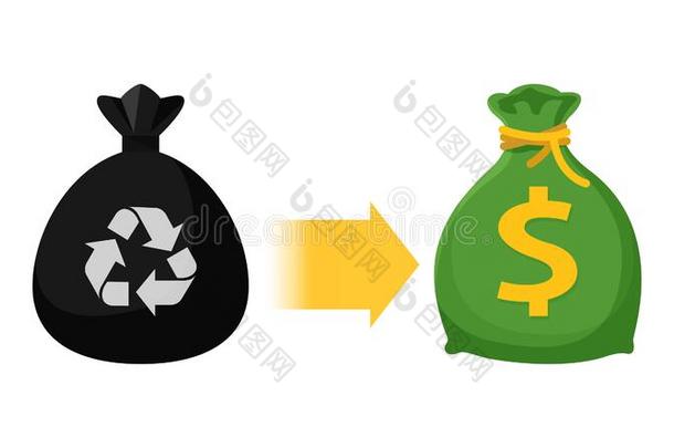 偶像垃圾袋和钱袋,象征关于麻袋垃圾浪费一