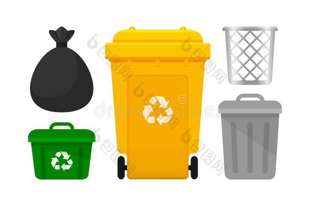箱子收集,黄色的回收利用箱子和塑料制品袋浪费伊斯拉特