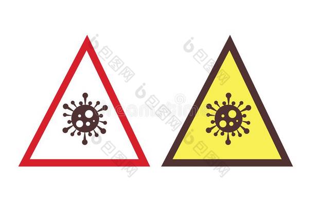 小心符号-两个警告三角形和病毒偶像