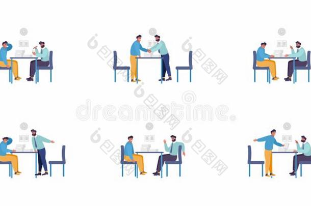 放置关于插图-2男人一次在书桌采用各种各样的使摆姿势.一