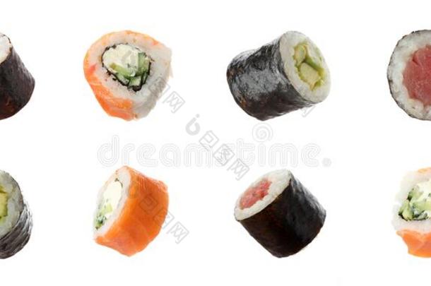放置关于不同的美味的寿司名册向背景