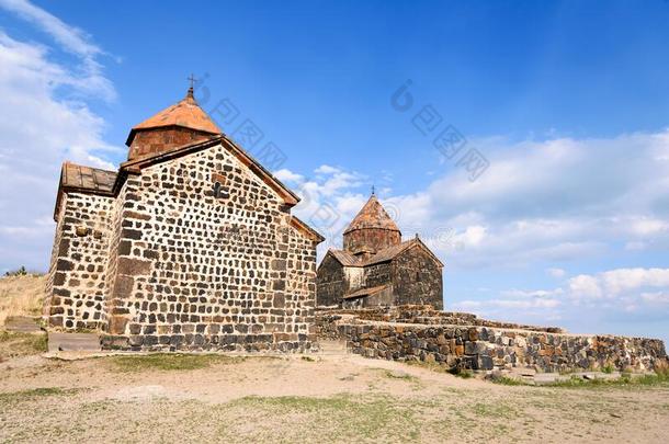 塞瓦纳万克修道院向西北海岸关于湖塞凡,亚美尼亚