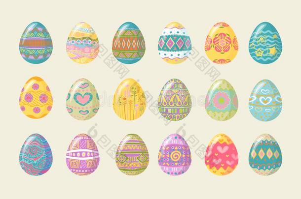 收集关于复活节卵和富有色彩的装饰.