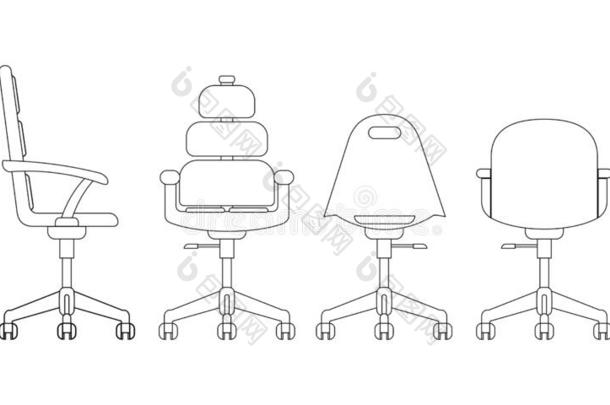 现代的办公室椅子偶像放置采用黑的隔离的向白色的后台