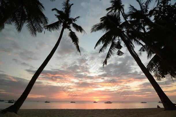 日落看法从车站3.白色的海滩.长滩岛岛.马来人.