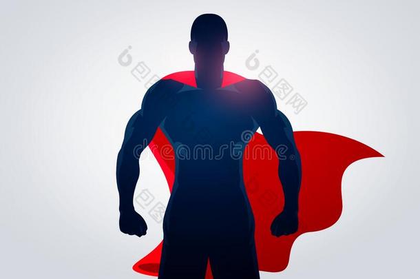 矢量说明超级英雄采用强的使摆姿势和斗篷.剪影