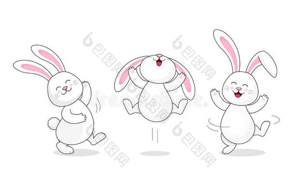 白色的兔子用于跳跃的和跳舞.漂亮的兔子.