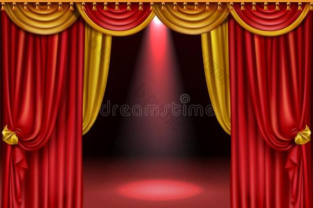 剧场阶段和红色的和金帘