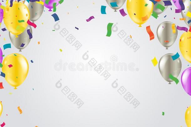 幸福的生日彩虹颜色凸版印刷术矢量设计,和球