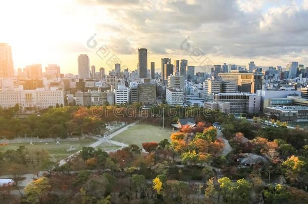 大阪城市采用秋