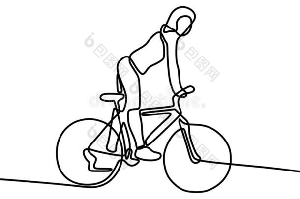 女人骑马自行车,num.一连续的线条绘画.矢量illustrat