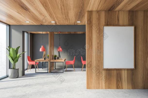 灰色和木材敞开的空间办公室和海报
