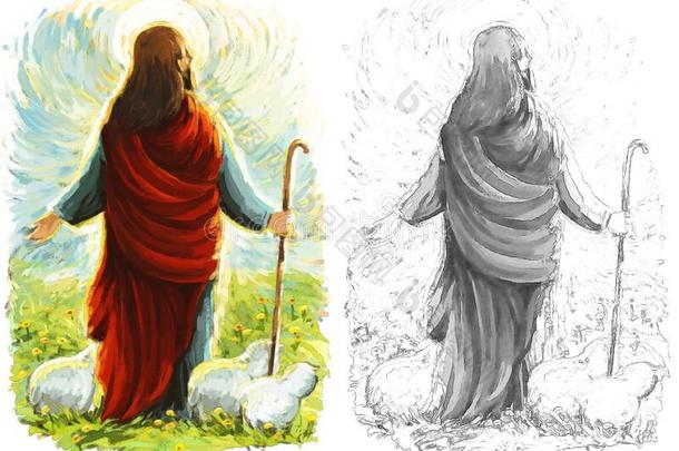 镇定的耶稣弥赛亚和耶稣复活和自然背景