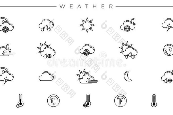 天气观念线条方式矢量偶像放置