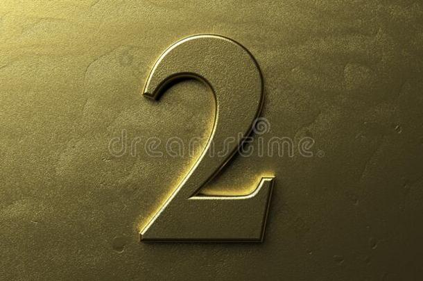 两个,金颜色2.发光的<strong>数字</strong>2向金en明亮的背景.3英语字母表中的第四个字母