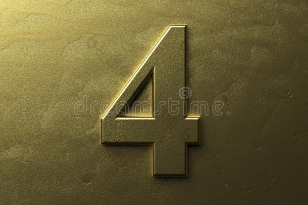 num.四,金数字4.发光的数字4向金en明亮的背景.