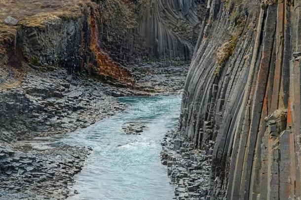 斯杜拉吉尔玄武岩峡谷和火山的玄武岩柱,冰岛