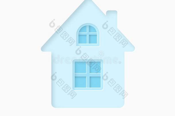 纸蓝色房屋.隔离的物体.折纸手工设计.矢量