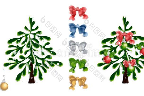 圣诞节树和放置为松树装饰:弓-结,杂乱,埃尔维阵风