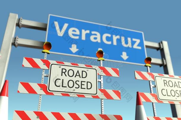 障碍在韦拉克鲁斯城市交通符号.一级防范禁闭采用墨西哥自负