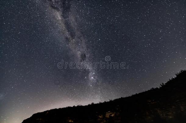 像牛奶的道路夜天越过指已提到的人顶关于向水中突出的陆地