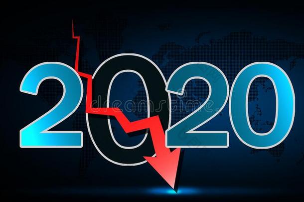 落下红色的矢和2020文本和世界地图