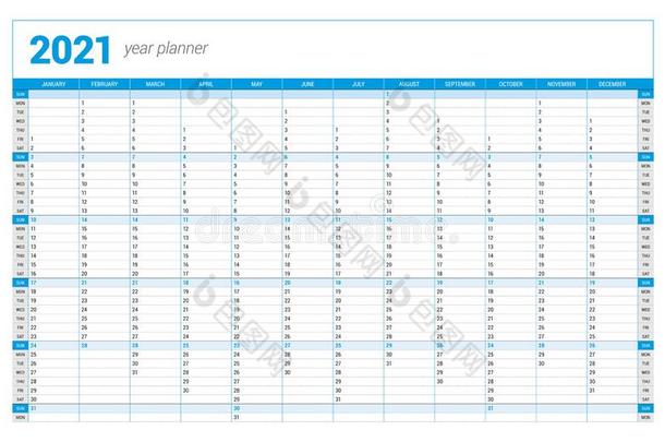 日历每年的计划者样板为2021.可印刷的样板.wickets三柱门