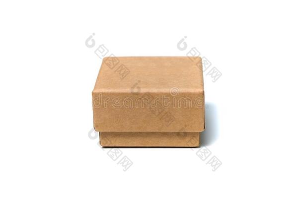 空的小的棕色的卡纸板盒和盖子为愚弄在上面隔离的英语字母表的第15个字母