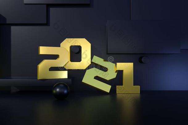 2021年金色的符号和黑的背景.3英语字母表中的第四个字母说明