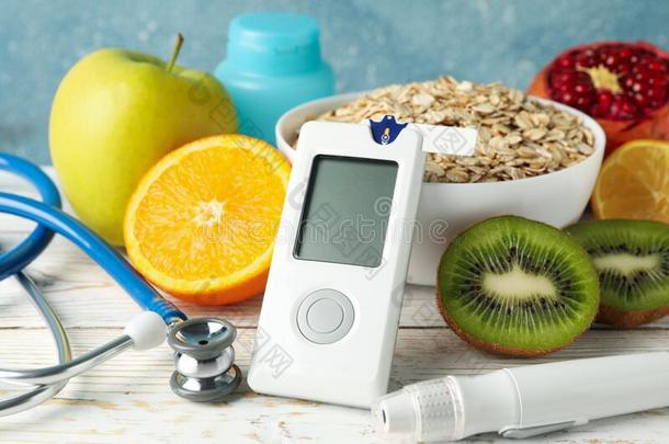 血葡萄糖计量器和糖尿病的食物向表