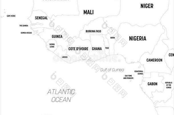 <strong>西方</strong>的非洲地图.高的详细的政治的地图关于<strong>西方</strong>的非洲语