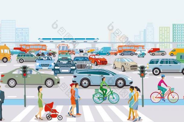 城市和交通采用急速行进小时和步行者向指已提到的人人行道
