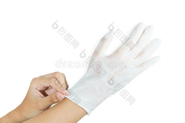 女人手使人疲乏的橡胶手套保护安全科维德19极少的量