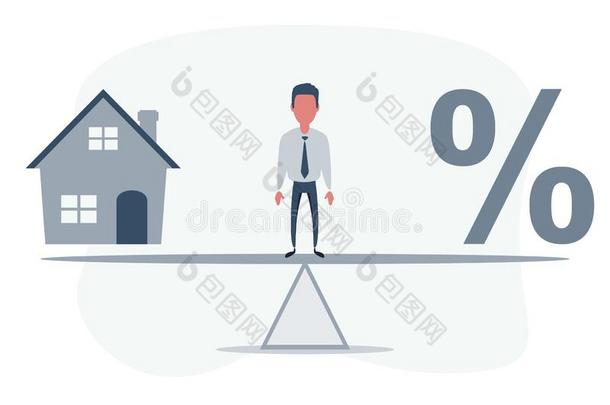 平衡在之间百分比和房屋模型向跷跷板