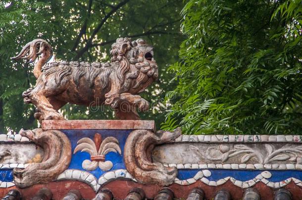 中国人神话的狮子在虔诚的鬼城市,丰都,中国