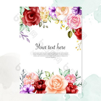 优美的婚礼卡片和美丽的花的和树叶样板图片