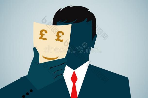 戴面具的商业人和指已提到的人英镑象征,隐瞒和抵押贷款