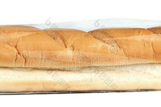 法国的法国长<strong>面包</strong>采用塑料制品袋,<strong>面包</strong>隔离的向一白色的b一ckg