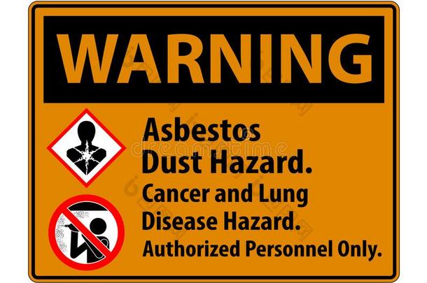 警告安全标签,石棉灰尘冒险,癌症和肺迪西亚