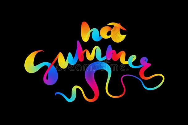 热的夏字体使在旁边富有色彩的彩虹火或燃烧的flores花