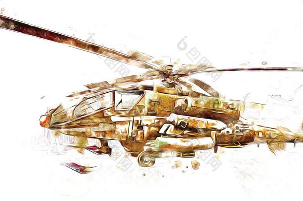 军事的直升机绘画说明艺术酿酒的