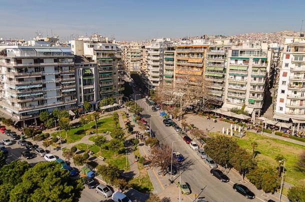 美丽的全景的看<strong>法</strong>关于=Salonika城市从指已提到的人顶observant严格<strong>遵</strong>守的