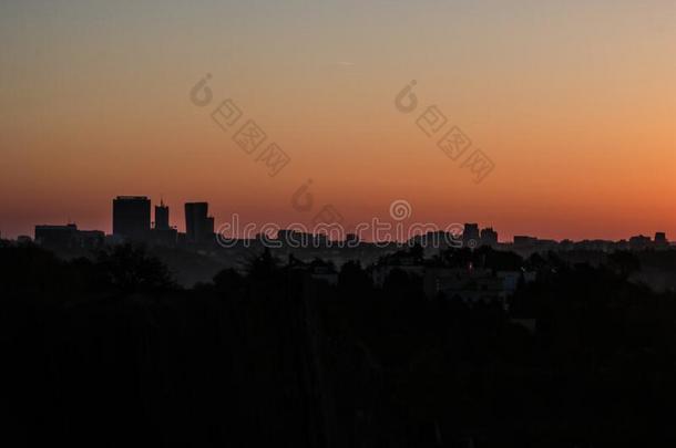 布拉格城市地平线早的在黎明向一早的早晨