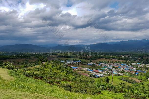 黑暗的灰色的雨森林黑暗的云雾背景山绿色的