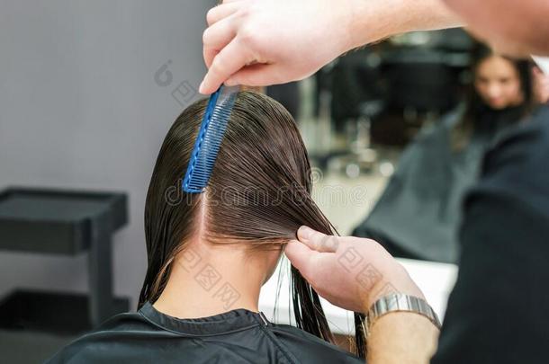 理发师梳毛女人`英文字母表的第19个字母头发采用英文字母表的第19个字母alon.